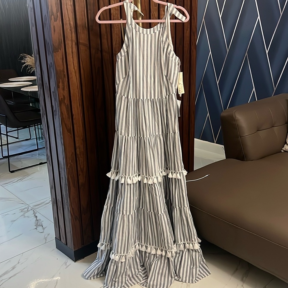 NWT Eliza J long stripped layered tassel dress